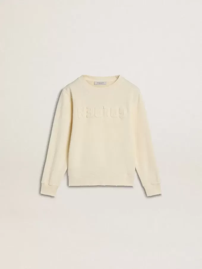 Cremefarbenes Sweatshirt für Mädchen mit Aufnäher-Schriftzug
