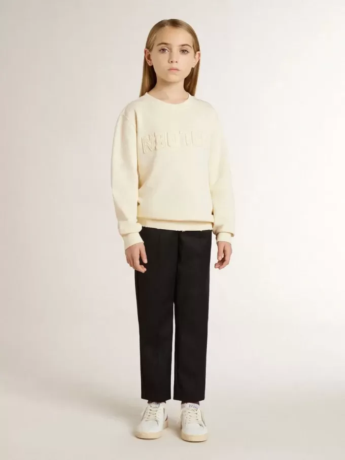 Cremefarbenes Sweatshirt für Mädchen mit Aufnäher-Schriftzug