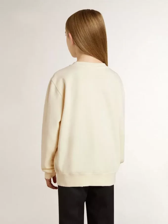 Cremefarbenes Sweatshirt für Mädchen mit Aufnäher-Schriftzug