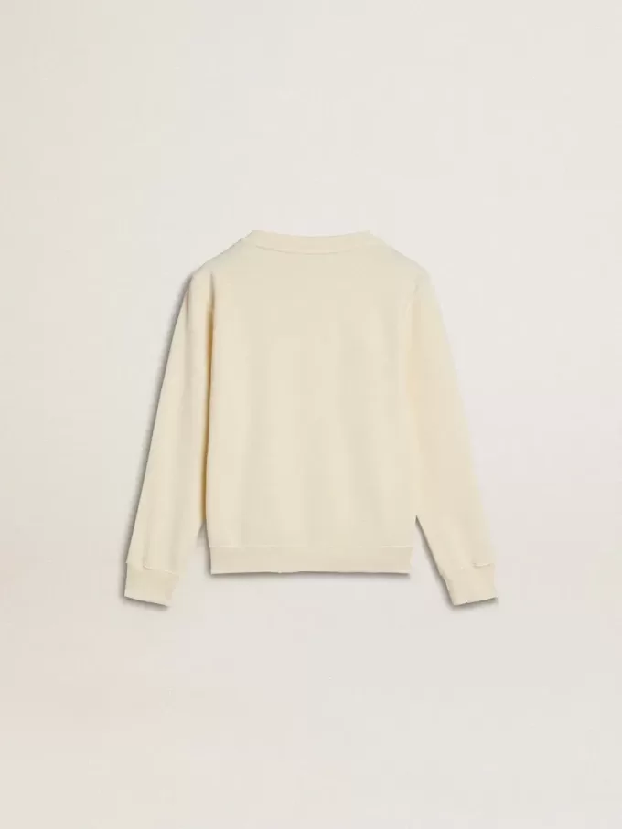 Cremefarbenes Sweatshirt für Mädchen mit Aufnäher-Schriftzug