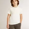 Cremefarbenes T-Shirt für Jungen mit geprägtem Logo
