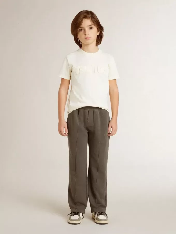 Cremefarbenes T-Shirt für Jungen mit geprägtem Logo