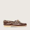 Herren-Cruise-Loafer aus glänzendem dunkelbraunem Leder mit taubengrauen Wanderschuhschnürsenkeln Herren-Cruise-Loafer aus glänzendem dunkelbraunem Leder mit taubengrauen Wanderschuhschnürsenkeln