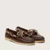 Herren-Cruise-Loafer aus glänzendem dunkelbraunem Leder mit taubengrauen Wanderschuhschnürsenkeln Herren-Cruise-Loafer aus glänzendem dunkelbraunem Leder mit taubengrauen Wanderschuhschnürsenkeln