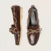 Herren-Cruise-Loafer aus glänzendem dunkelbraunem Leder mit taubengrauen Wanderschuhschnürsenkeln Herren-Cruise-Loafer aus glänzendem dunkelbraunem Leder mit taubengrauen Wanderschuhschnürsenkeln