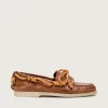 Cruise-Loafer für Damen aus tabakfarbenem Leder mit orangefarbenen Wanderschnürsenkeln