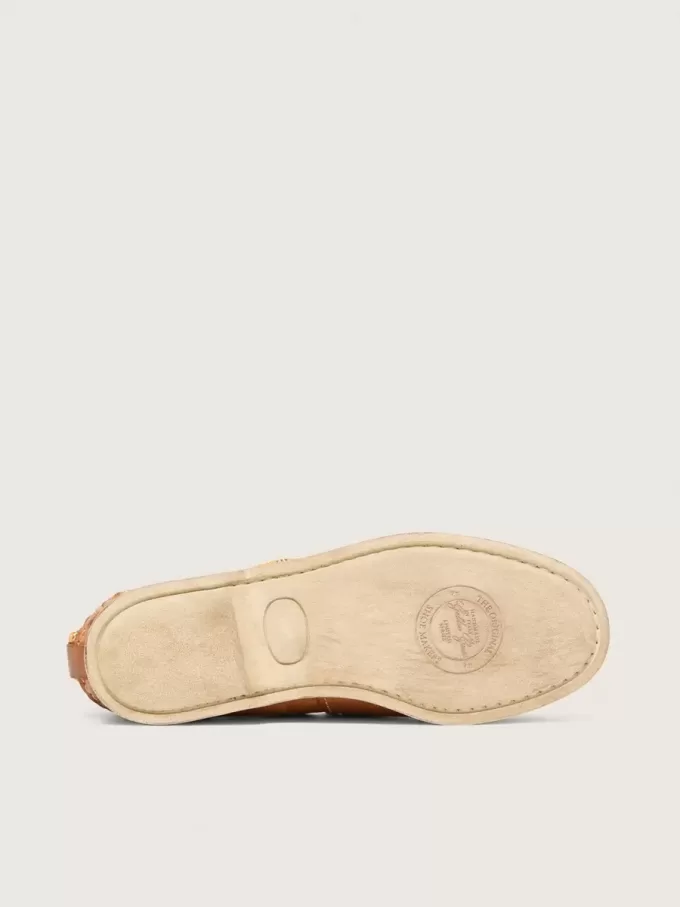 Cruise-Loafer für Damen aus tabakfarbenem Leder mit orangefarbenen Wanderschnürsenkeln