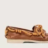 Cruise-Loafer für Damen aus tabakfarbenem Leder mit orangefarbenen Wanderschnürsenkeln