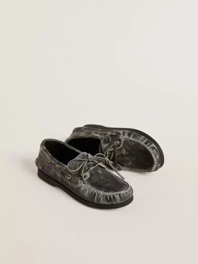 Cruise Teen Loafer aus schwarzem Leder mit Used-Look Cruise Teen Loafer aus schwarzem Leder mit Used-Look