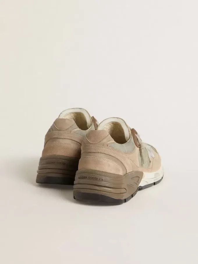Dad-Star für Damen aus beigem Mesh und Wildleder mit silbernem Lederstern