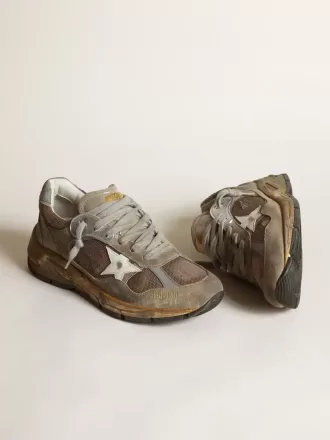 Dad-Star für Damen aus taubengrauem Mesh und Wildleder