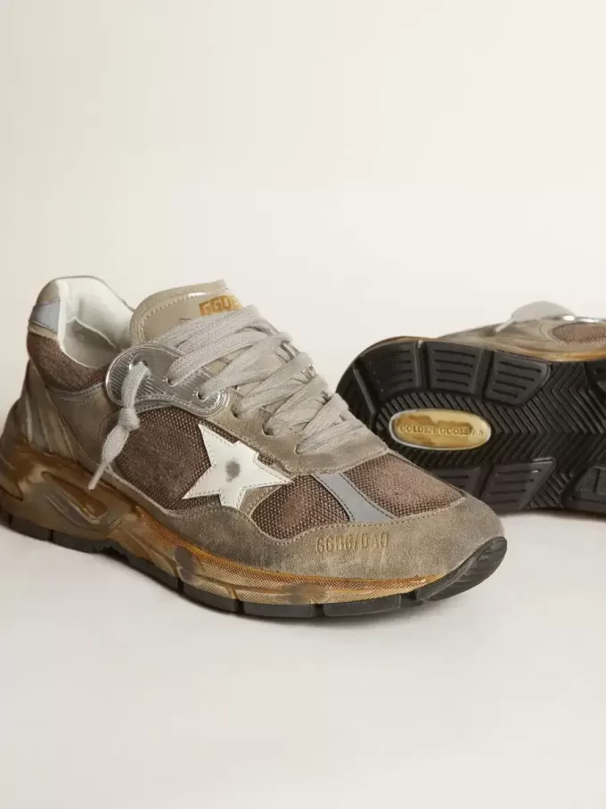 Herren-Sneaker Dad-Star aus taubengrauem Mesh und Wildleder