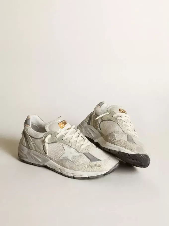 Dad-Star für Damen aus weißem Mesh und Wildleder