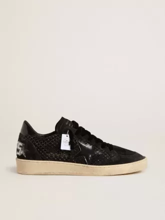 Damen-Ball Star aus Mesh mit Swarovski-Kristallen und schwarz laminiertem Lederstern und Fersenlasche