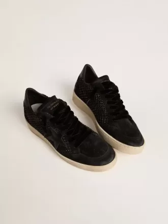 Damen-Ball Star aus Mesh mit Swarovski-Kristallen und schwarz laminiertem Lederstern und Fersenlasche