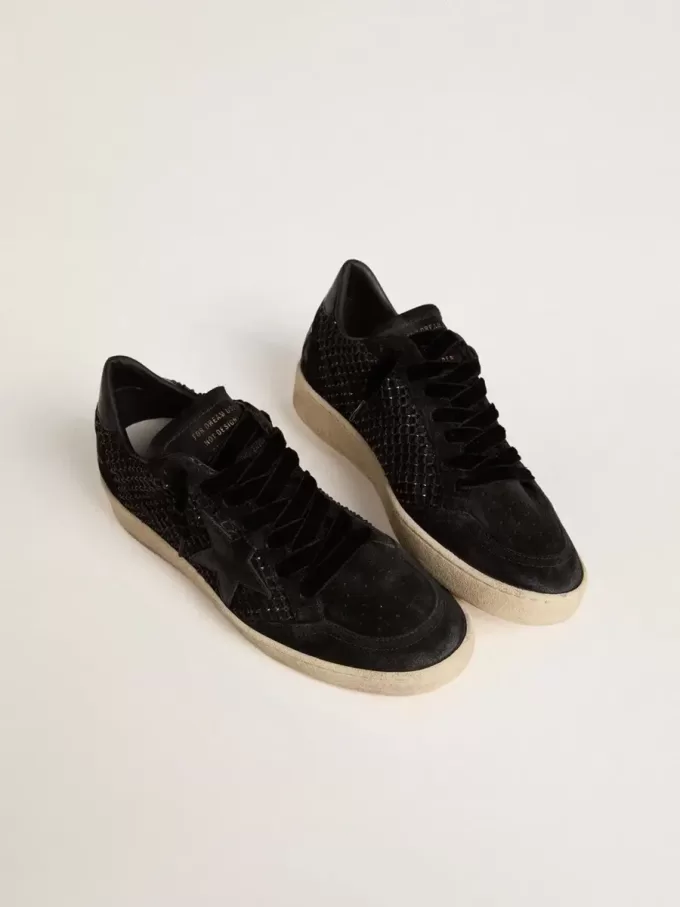 Damen-Ball Star aus Mesh mit Swarovski-Kristallen und schwarz laminiertem Lederstern und Fersenlasche
