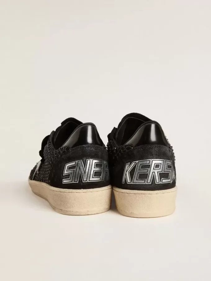 Damen-Ball Star aus Mesh mit Swarovski-Kristallen und schwarz laminiertem Lederstern und Fersenlasche