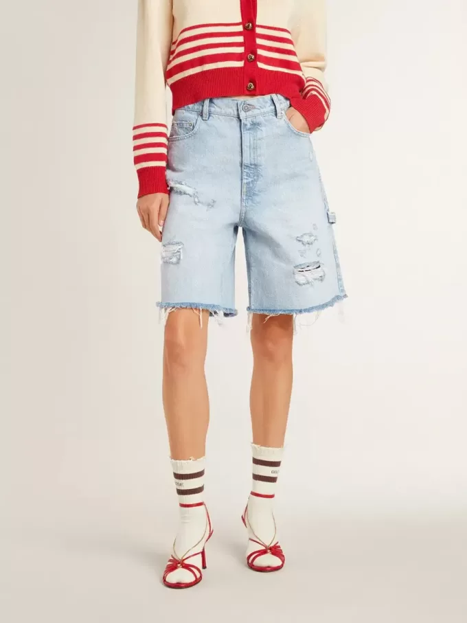 Damen-Bermudashorts aus Denim mit Used-Effekt Damen-Bermudashorts aus Denim mit Used-Effekt