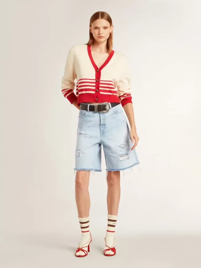 Damen-Bermudashorts aus Denim mit Used-Effekt Damen-Bermudashorts aus Denim mit Used-Effekt