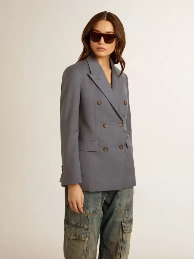 Damen-Blazer mit doppelter Knopfleiste in Babyblau