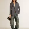 Damen-Blazer mit doppelter Knopfleiste in Babyblau