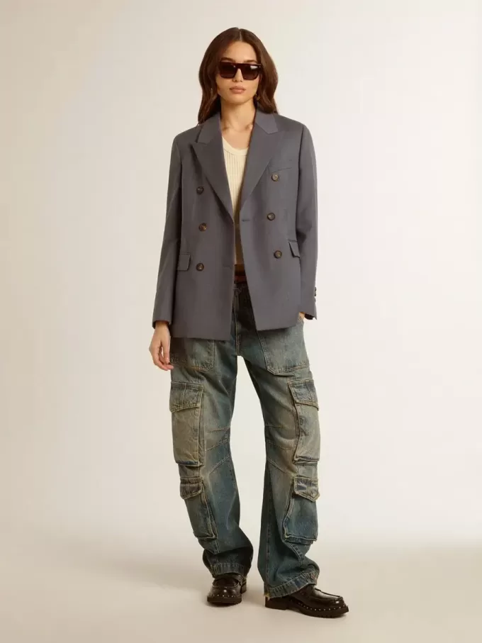 Damen-Blazer mit doppelter Knopfleiste in Babyblau