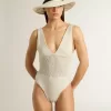 Damen-Body aus weißer Baumwolle mit Häkelverzierung Damen-Body aus weißer Baumwolle mit Häkelverzierung