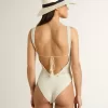 Damen-Body aus weißer Baumwolle mit Häkelverzierung Damen-Body aus weißer Baumwolle mit Häkelverzierung