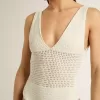 Damen-Body aus weißer Baumwolle mit Häkelverzierung Damen-Body aus weißer Baumwolle mit Häkelverzierung