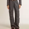 Damen-Cargohose aus babyblauer Wolle