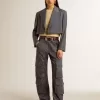 Damen-Cargohose aus babyblauer Wolle