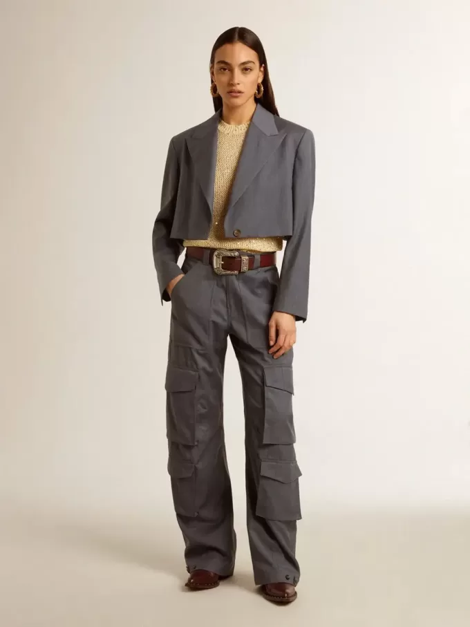 Damen-Cargohose aus babyblauer Wolle