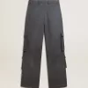 Damen-Cargohose aus babyblauer Wolle