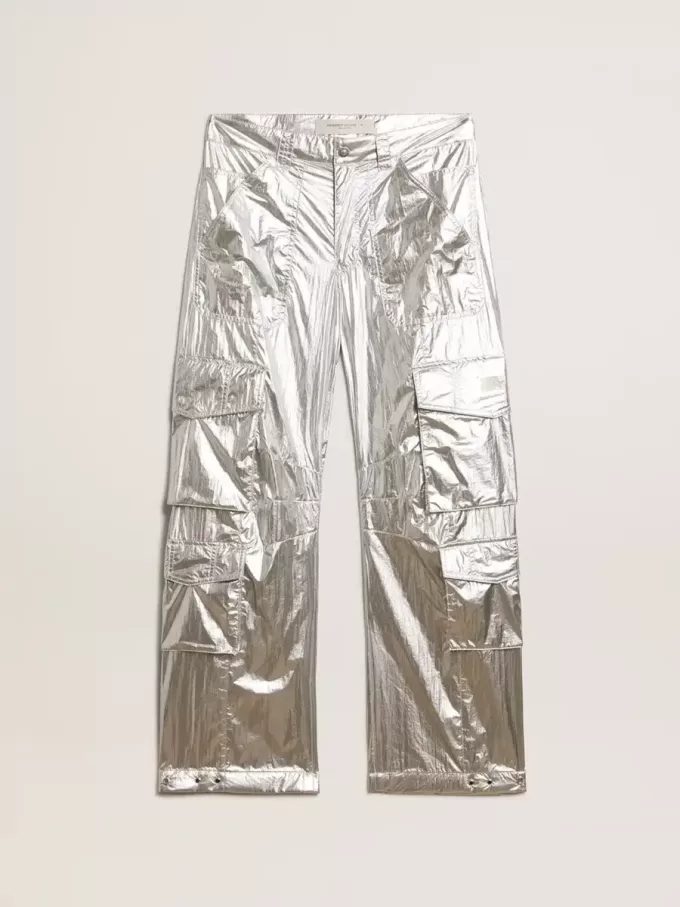 Damen-Cargohose aus silbernem Funktionsstoff