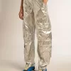 Damen-Cargohose aus silbernem Funktionsstoff