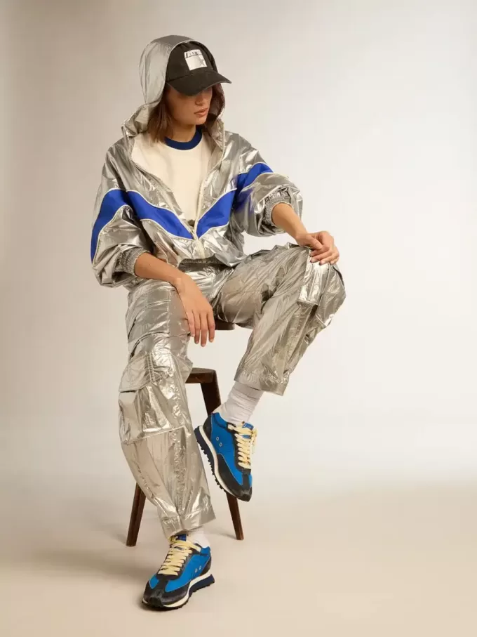 Damen-Cargohose aus silbernem Funktionsstoff