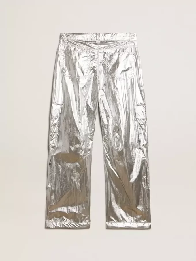 Damen-Cargohose aus silbernem Funktionsstoff