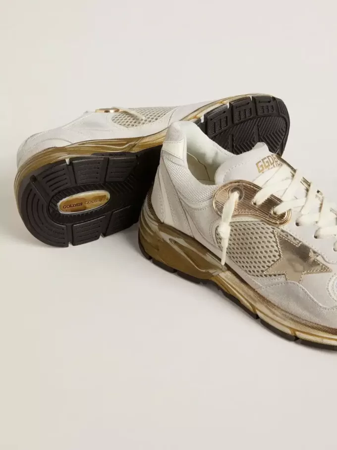 Damen-Dad-Star aus Mesh und weißem Wildleder mit goldfoliertem Stern