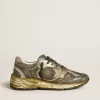 Damen-Dad-Star aus Wildleder und Nylon mit khakifarbenem Lederstern und Fersenlasche