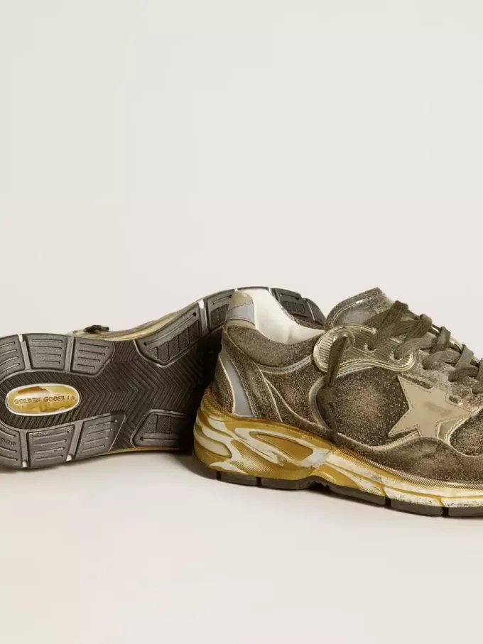 Damen-Dad-Star aus Wildleder und Nylon mit khakifarbenem Lederstern und Fersenlasche