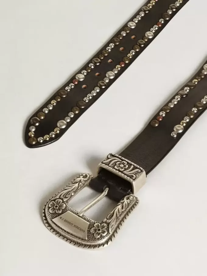 Damen-Gürtel aus schwarzem Leder mit Nieten Damen-Gürtel aus schwarzem Leder mit Nieten