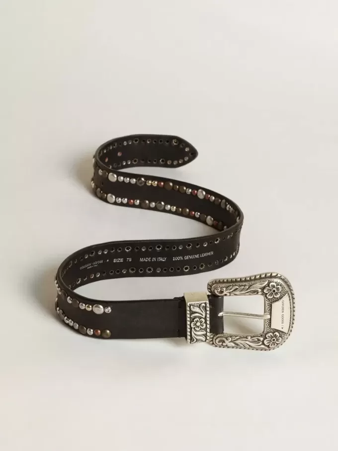 Damen-Gürtel aus schwarzem Leder mit Nieten Damen-Gürtel aus schwarzem Leder mit Nieten