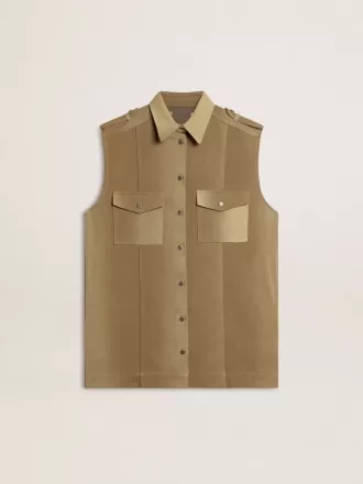 Damen-Hemdkleid aus sandfarbenem Denim mit militärischen Details Damen-Hemdkleid aus sandfarbenem Denim mit militärischen Details