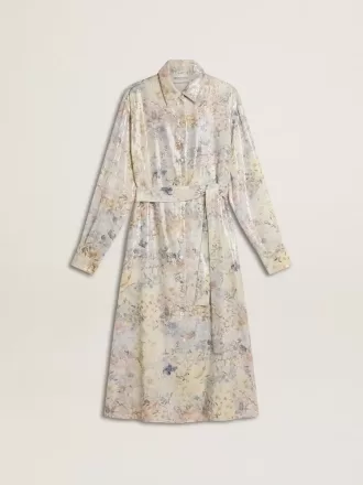 Damen-Hemdkleid mit mehrfarbigem Blumenprint aus Pailletten