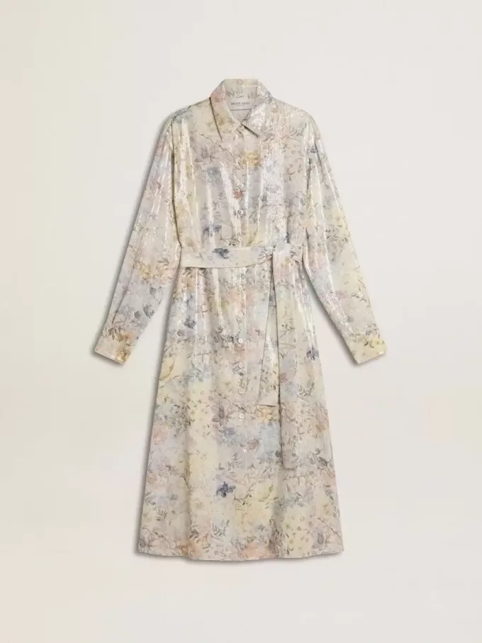 Damen-Hemdkleid mit mehrfarbigem Blumenprint aus Pailletten