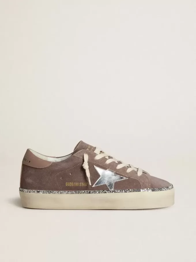 Damen-Hi-Star aus Wildleder mit silbernem Lederstern und Leder-Fersenlasche Damen-Hi-Star aus Wildleder mit silbernem Lederstern und Leder-Fersenlasche
