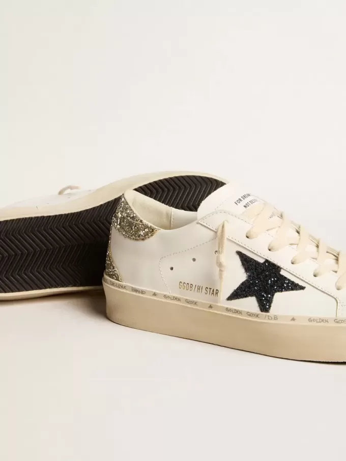 Damen-Hi-Star mit blauem Glitzerstern und platinfarbenem Glitzer-Fersenlasche Damen-Hi-Star mit blauem Glitzerstern und platinfarbenem Glitzer-Fersenlasche