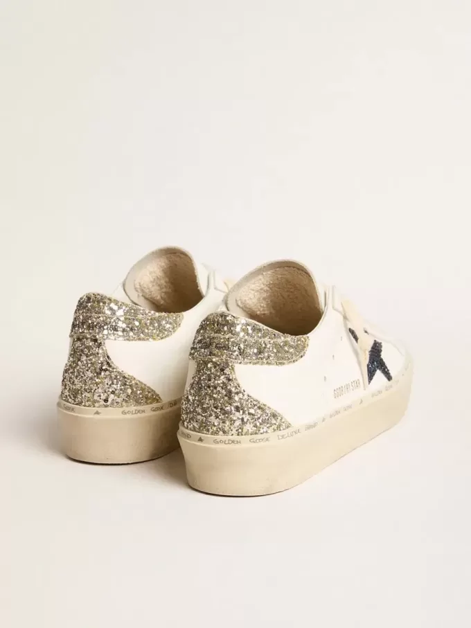 Damen-Hi-Star mit blauem Glitzerstern und platinfarbenem Glitzer-Fersenlasche Damen-Hi-Star mit blauem Glitzerstern und platinfarbenem Glitzer-Fersenlasche