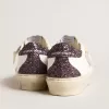 Damen-Hi Star mit silbernem Glitzerstern und rubinrotem Glitzer-Fersenlabel Damen-Hi Star mit silbernem Glitzerstern und rubinrotem Glitzer-Fersenlabel