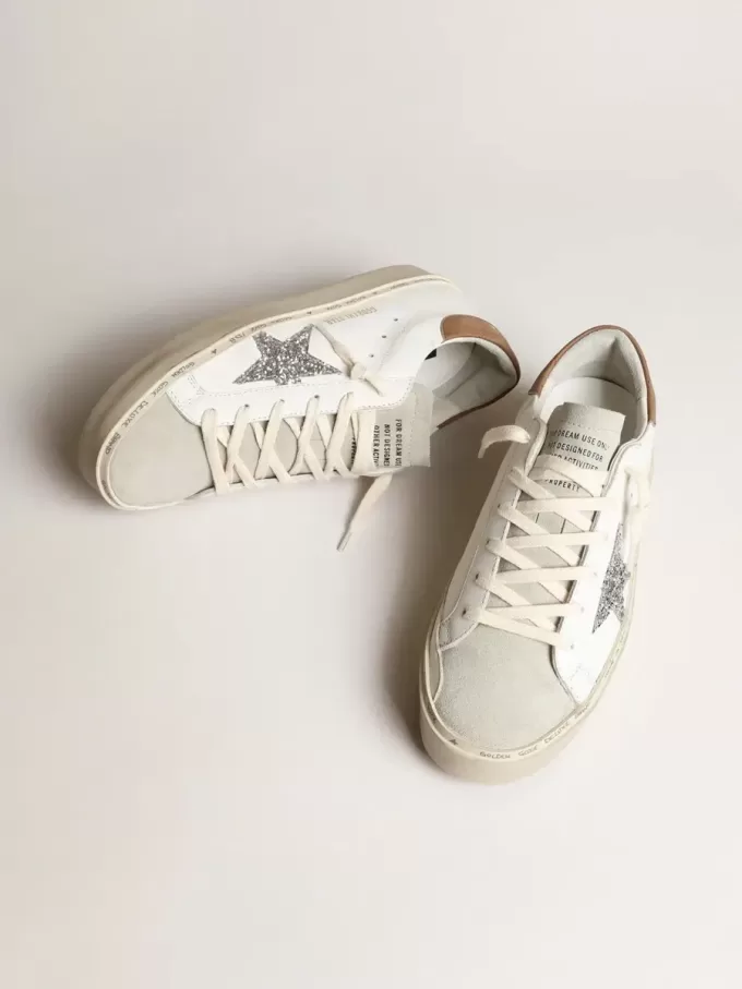 Damen-Hi-Star mit silbernem Glitzerstern und taubengrauem Nubuk-Fersenlasche